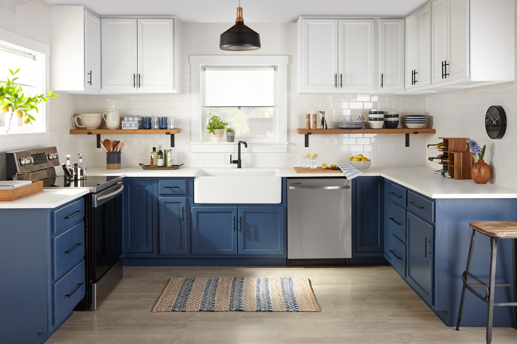 farmhouse blue kitchen cabinets