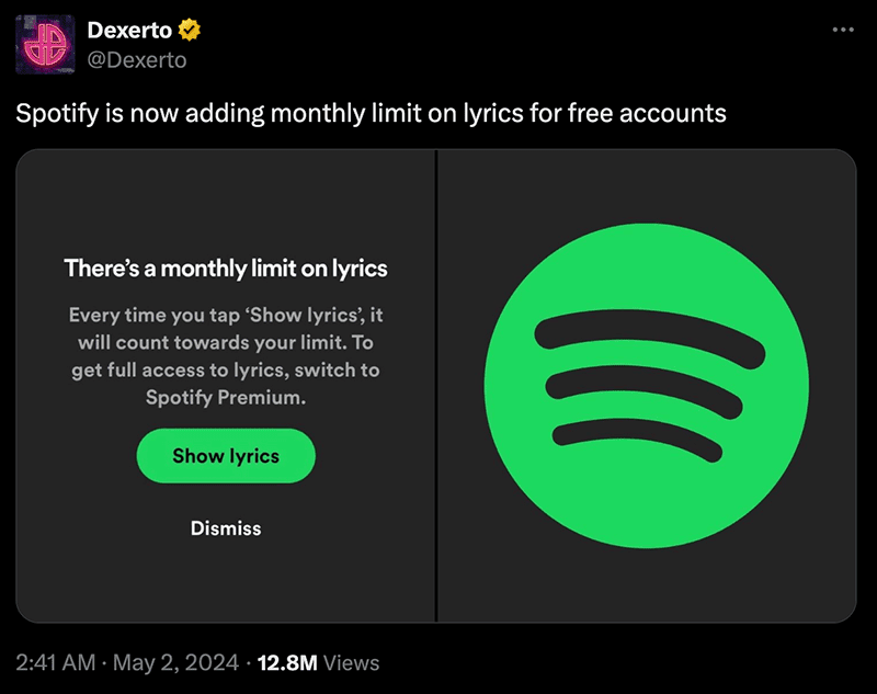 spotify lyrics monthly limit